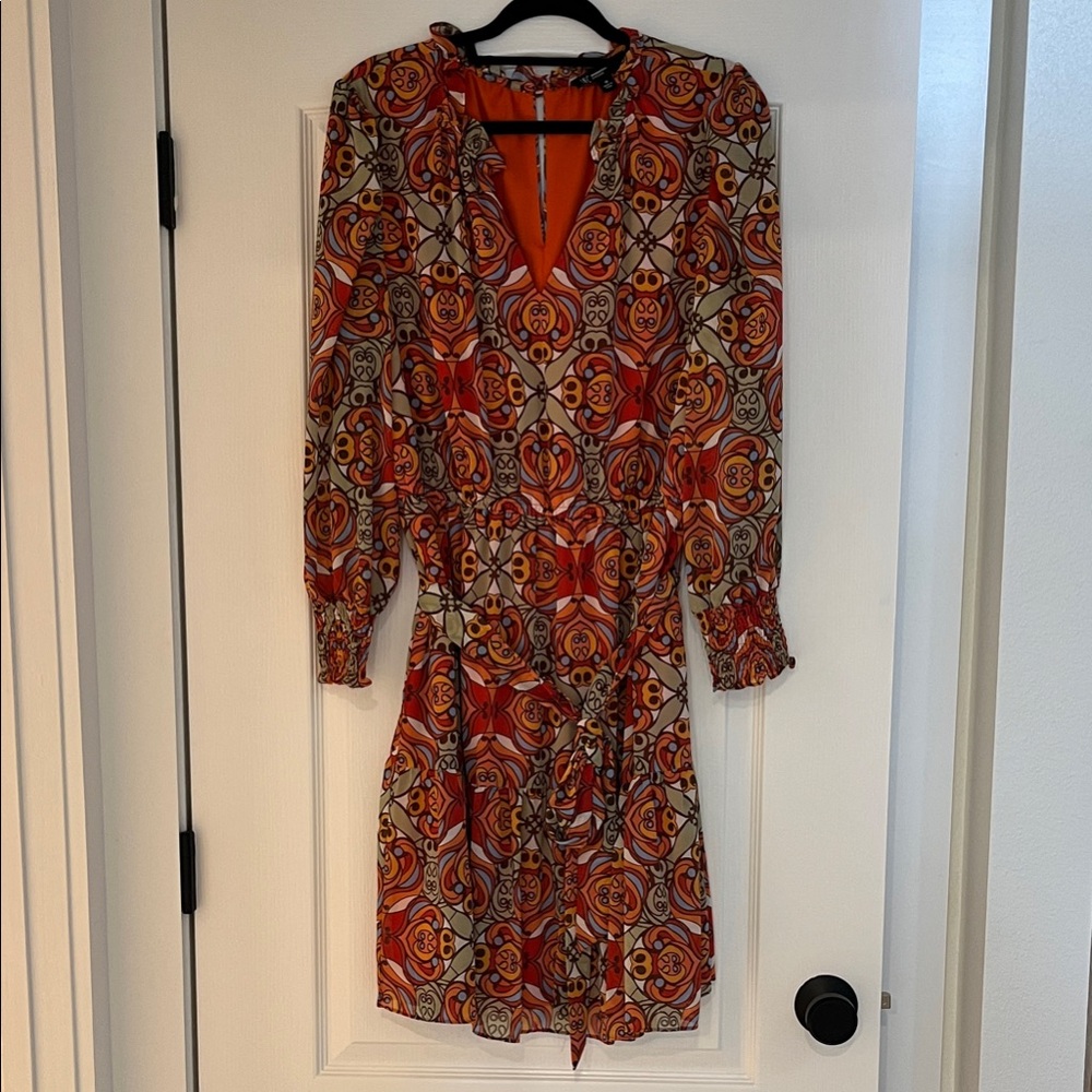 INC International Concepts Orange and Black Patterned Dress